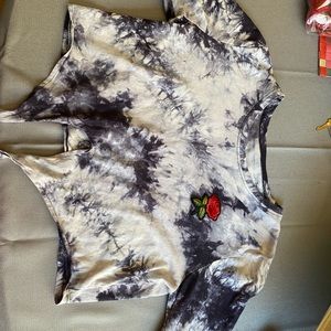 Long sleeve navy/white tie dye crop shirt